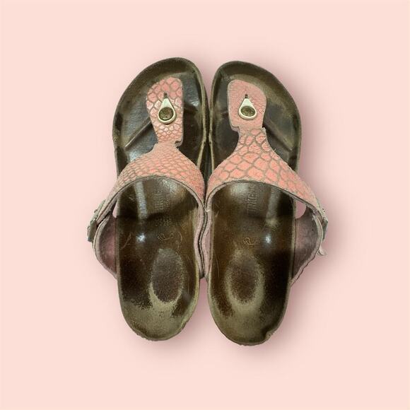 Birkenstock Shoes - Women's Birkenstock Gizeh Leather Pink Snakeskin Size 39
